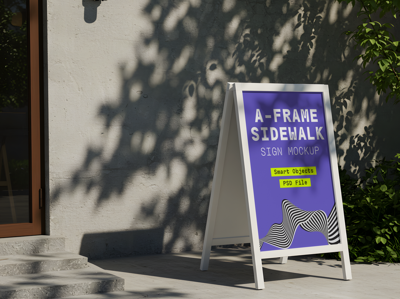 A-Frame Sidewalk Sign Mockup on Minimalist Concrete Background with Sunlight psd