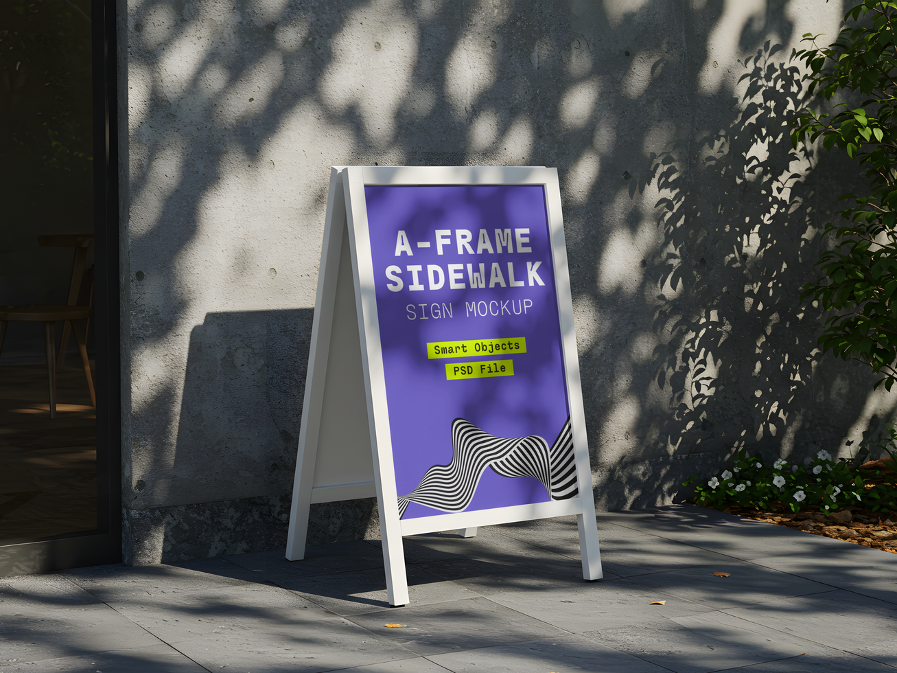 Urban Business Sidewalk Sign Mockup with Architectural Elements psd