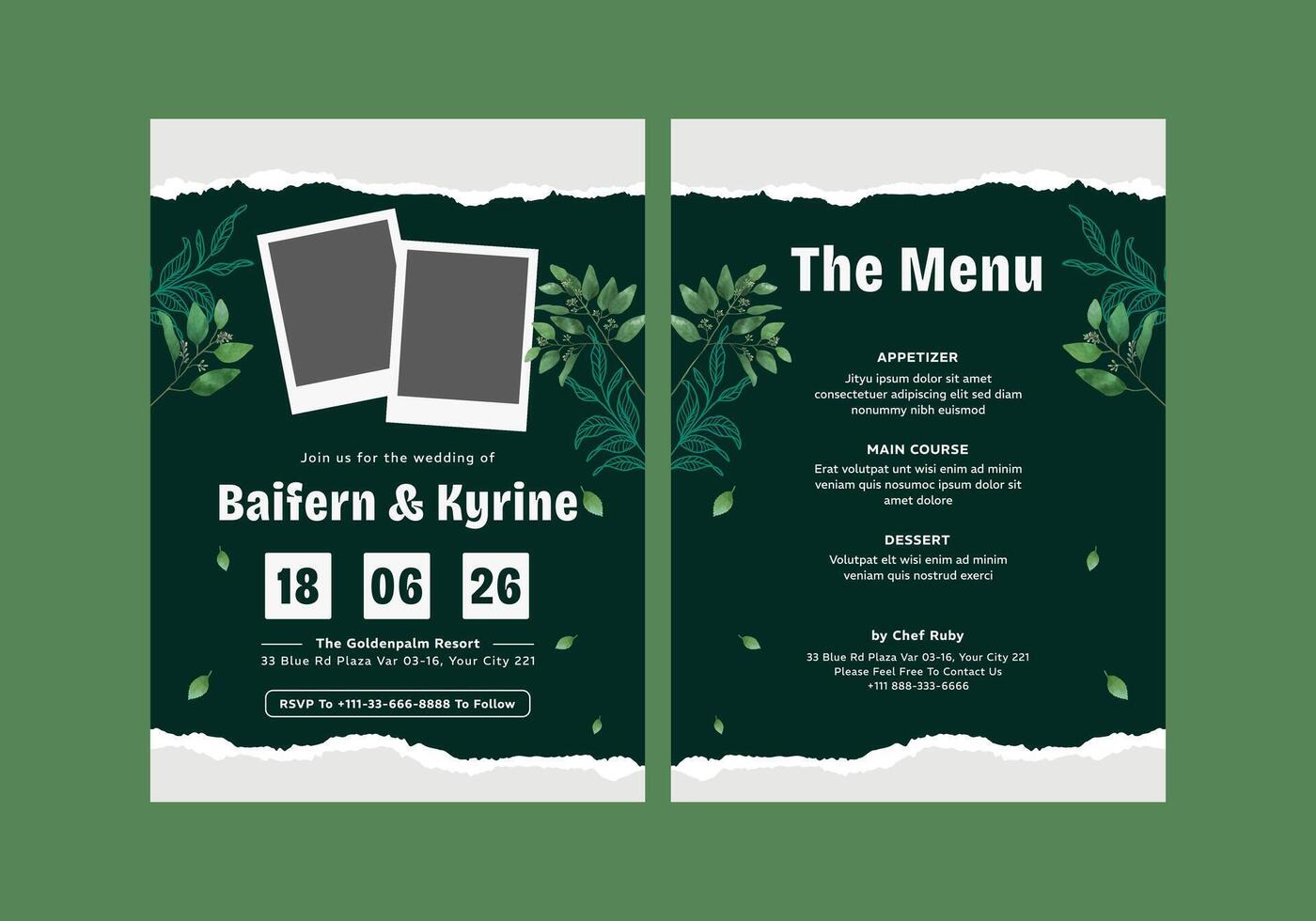 Greenery Monography Wedding Invitation Template vector