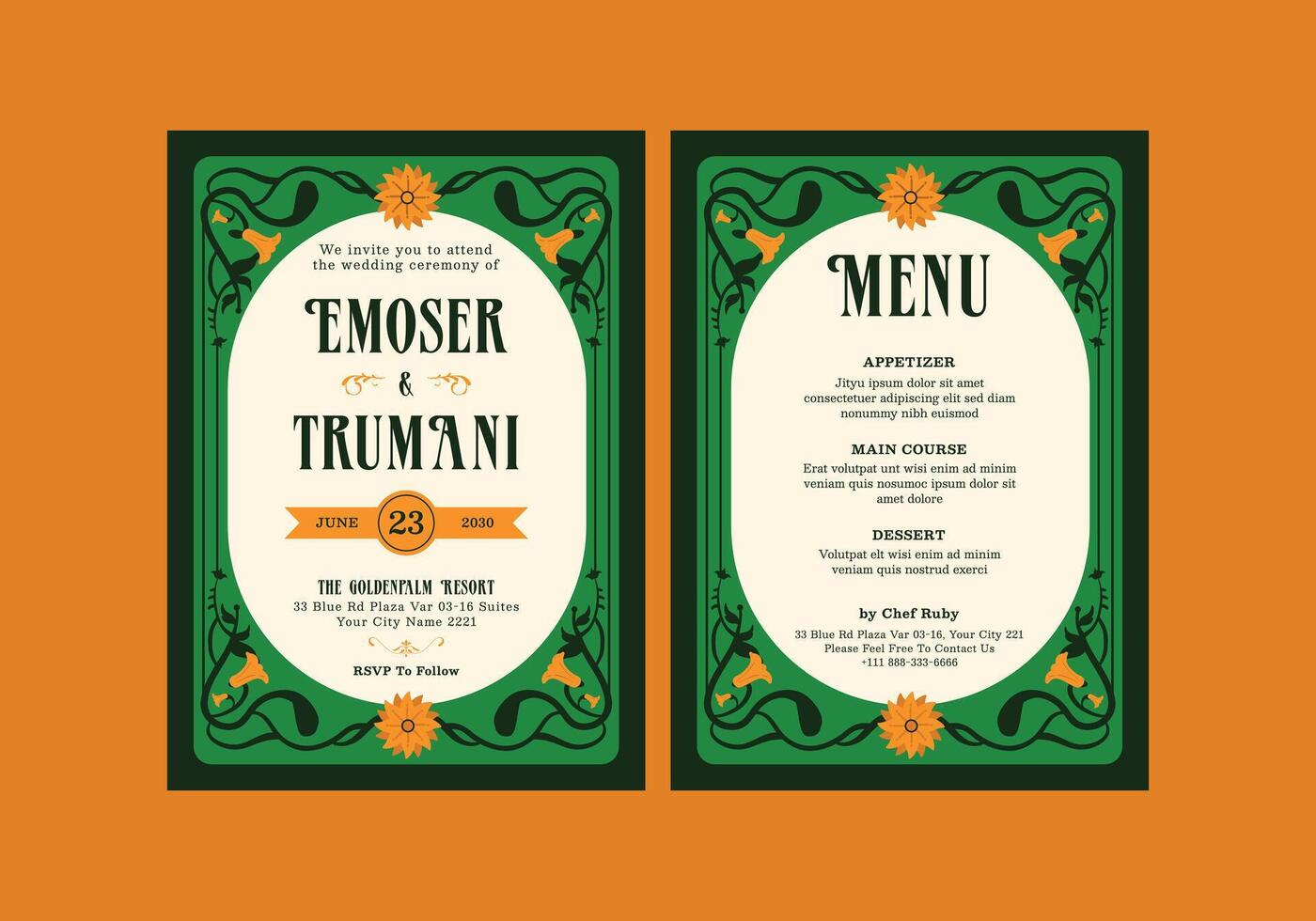 Elegant Nouveau Wedding Invitation Template vector
