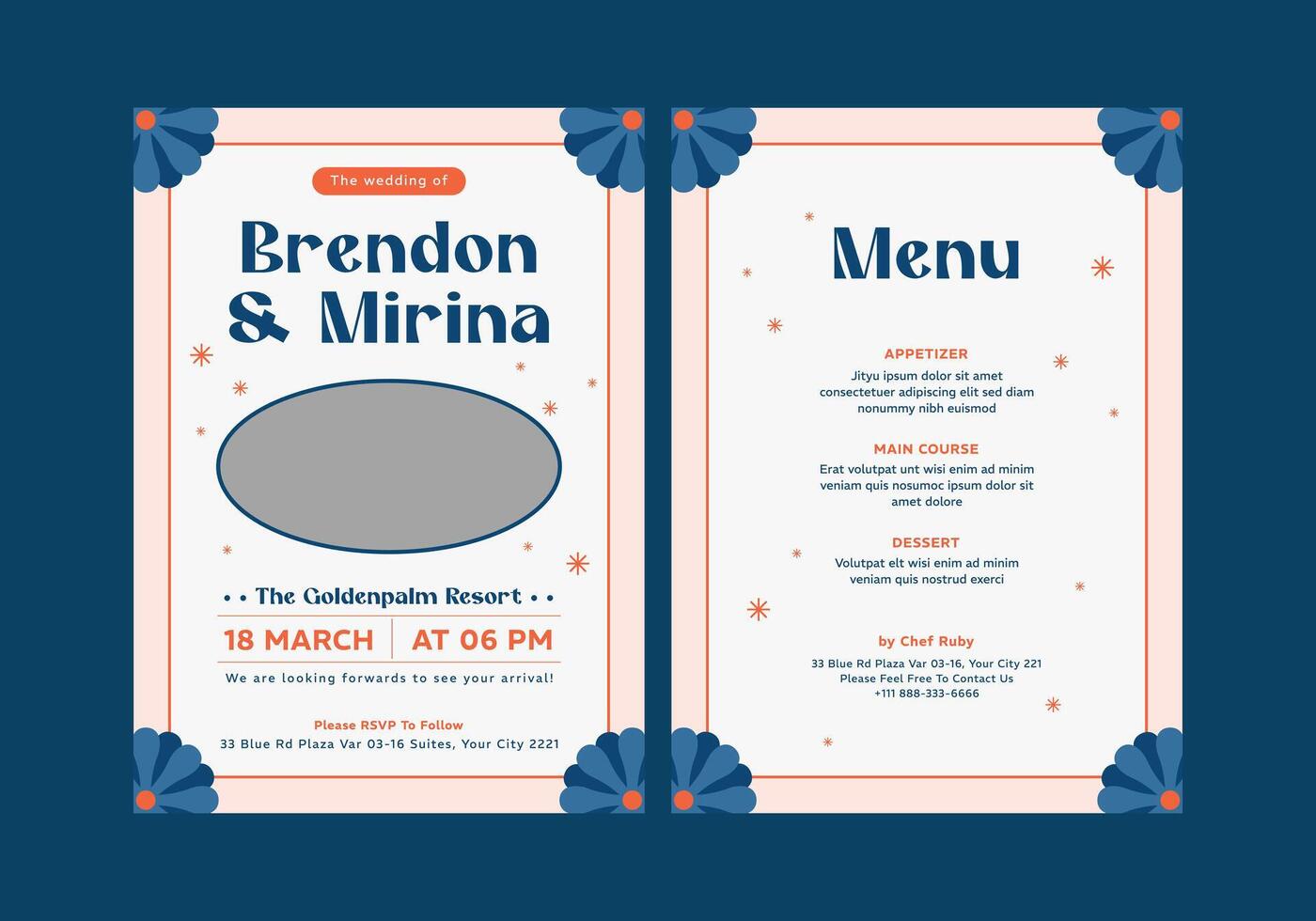 Blue Cunons Wedding Invitation Template-No Image vector