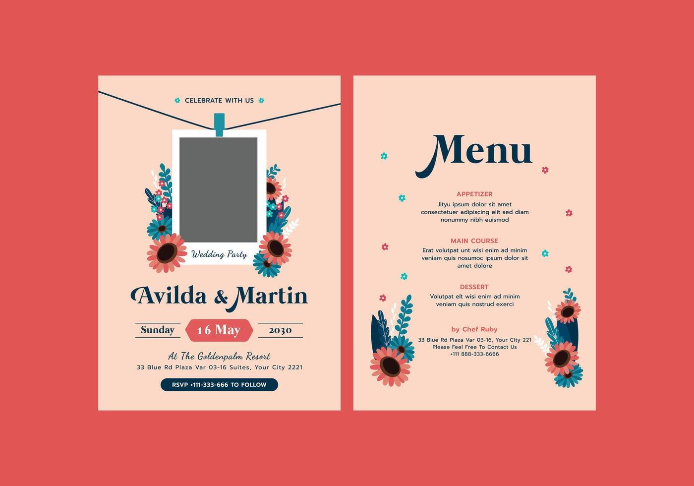 Blush Suites Wedding Invitation Template-No Image vector