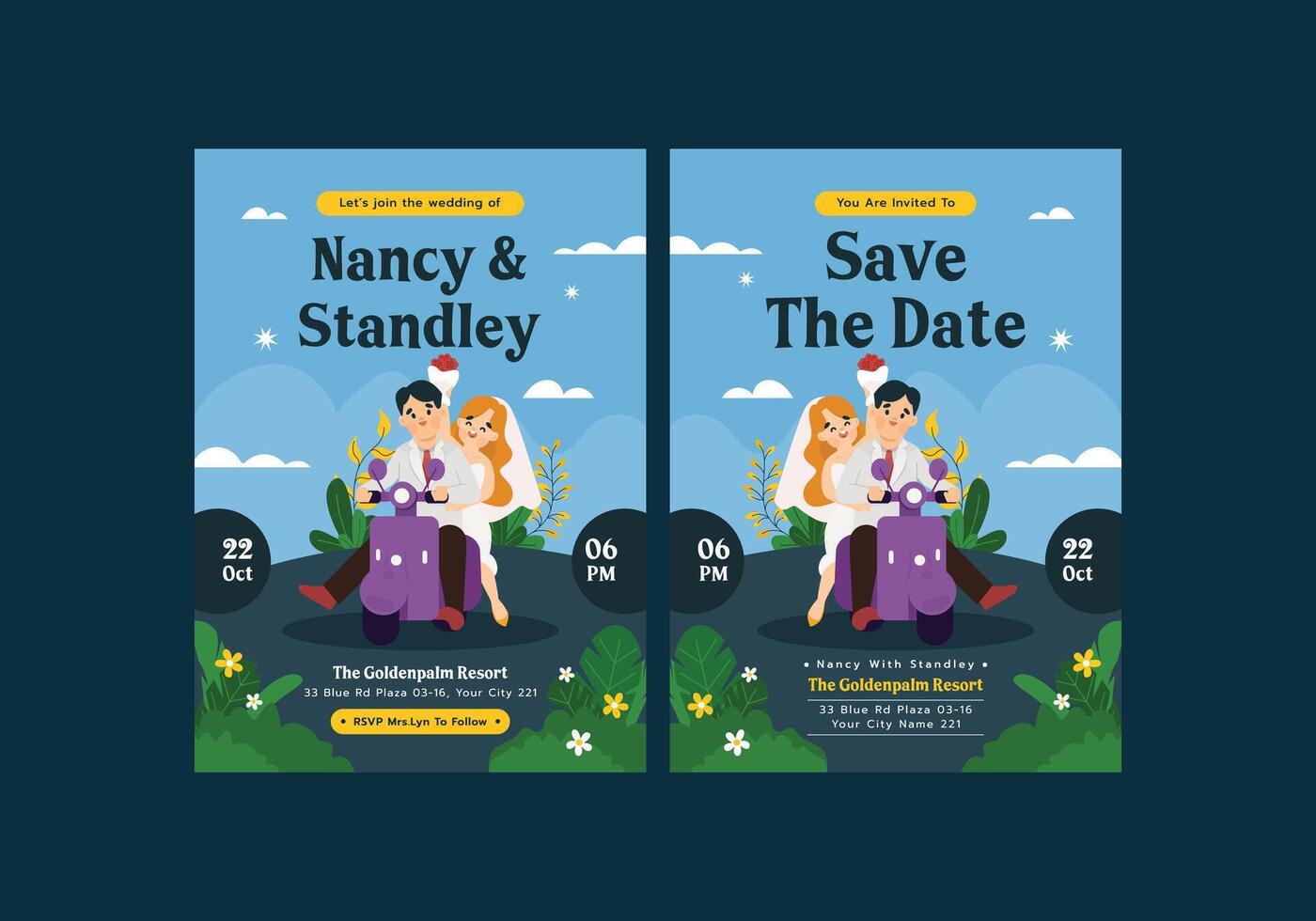 Wedding invitation design featuring Nancy and Standley vector