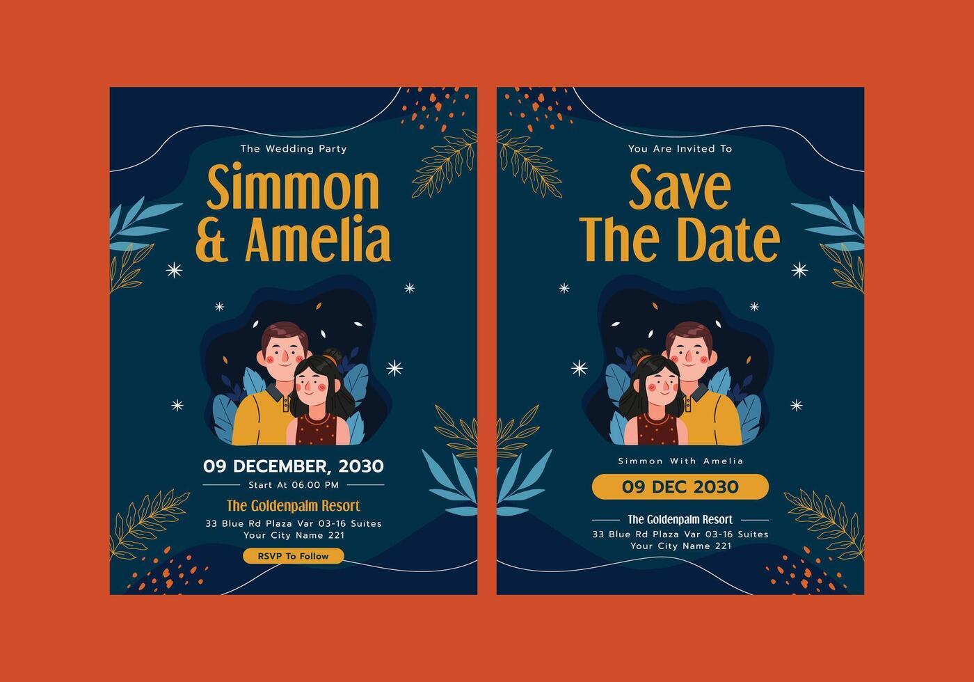 wedding invitation for Simmons and Amelia vector