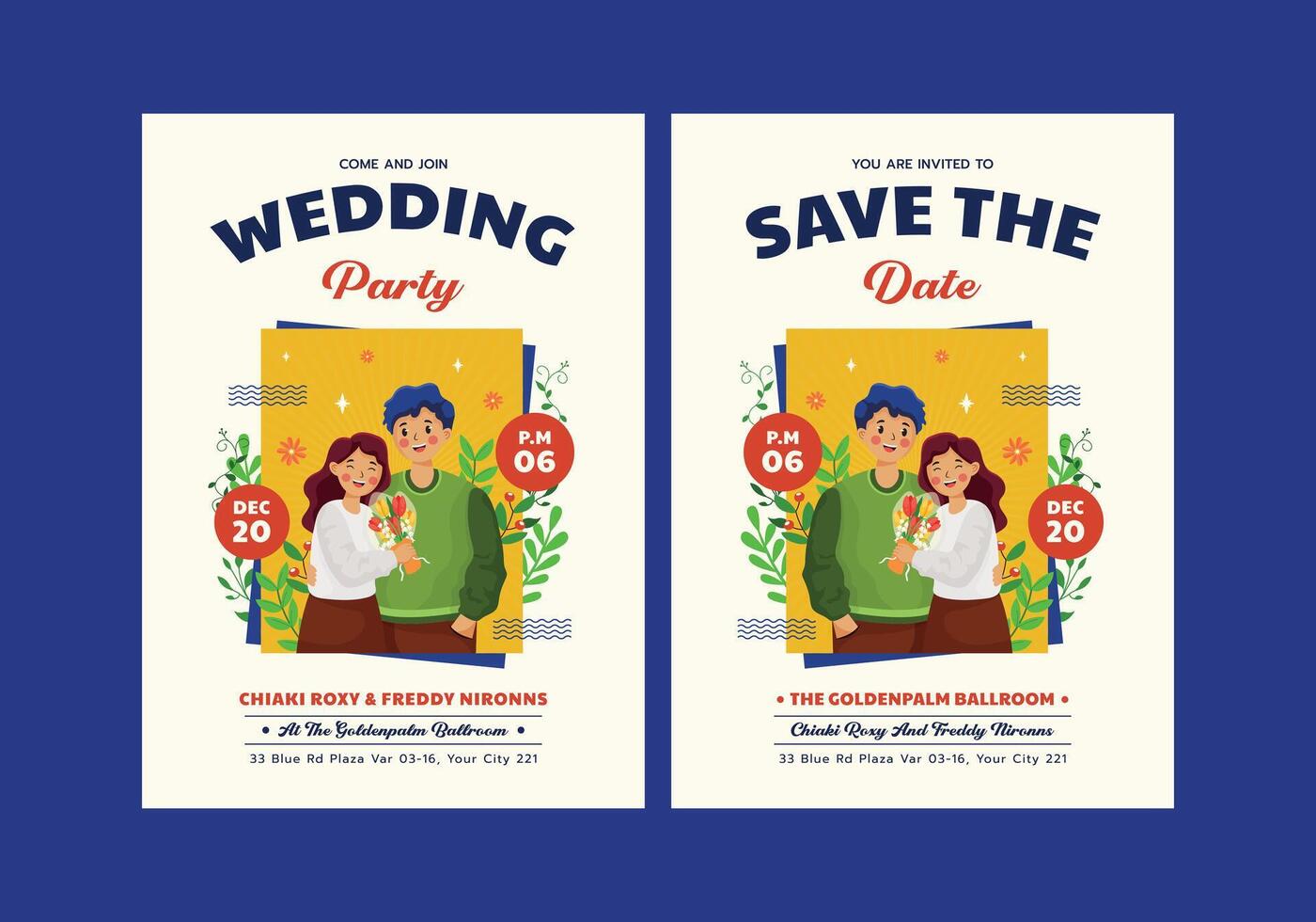 Colorful wedding invitation design vector