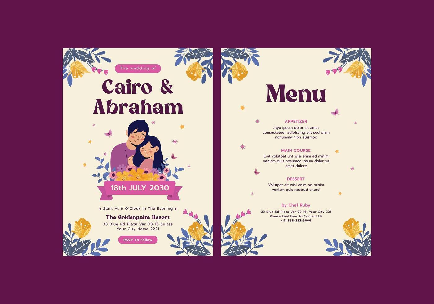 Cairo and Abraham wedding invitation vector