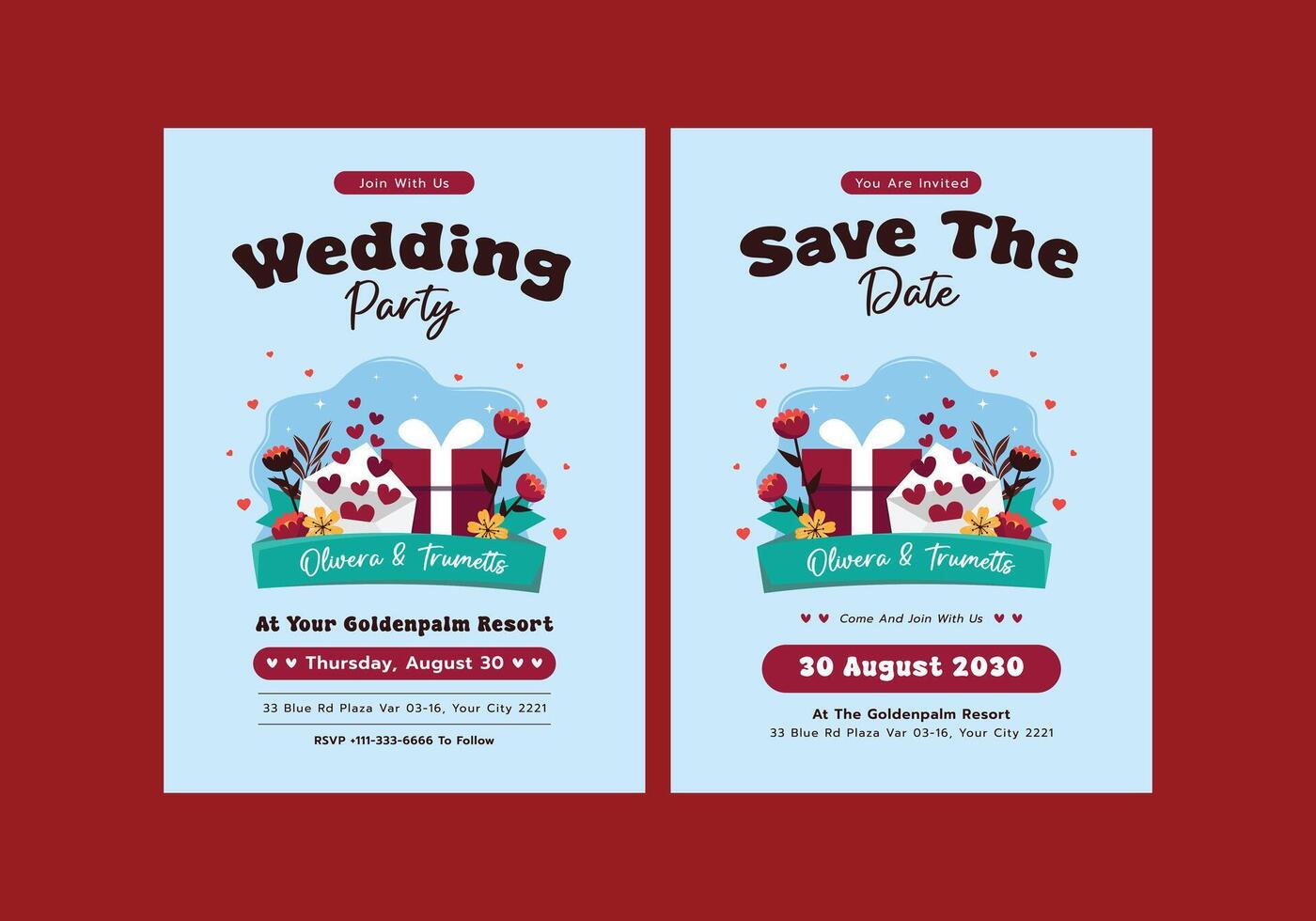 Colorful wedding invitation design vector