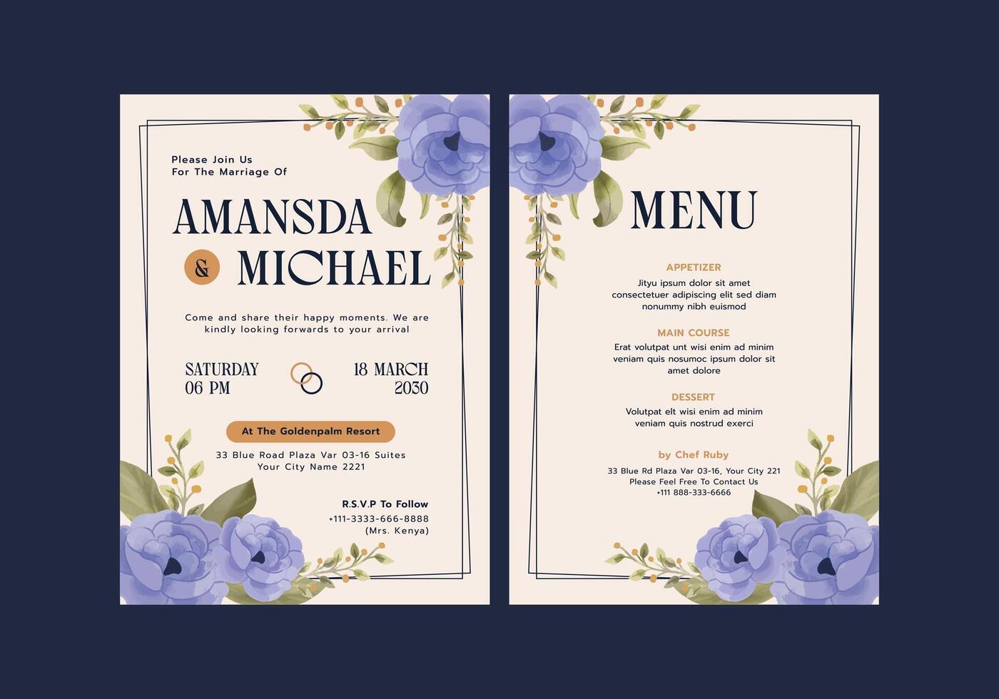 Wedding invitation for Amandsa and Michael vector