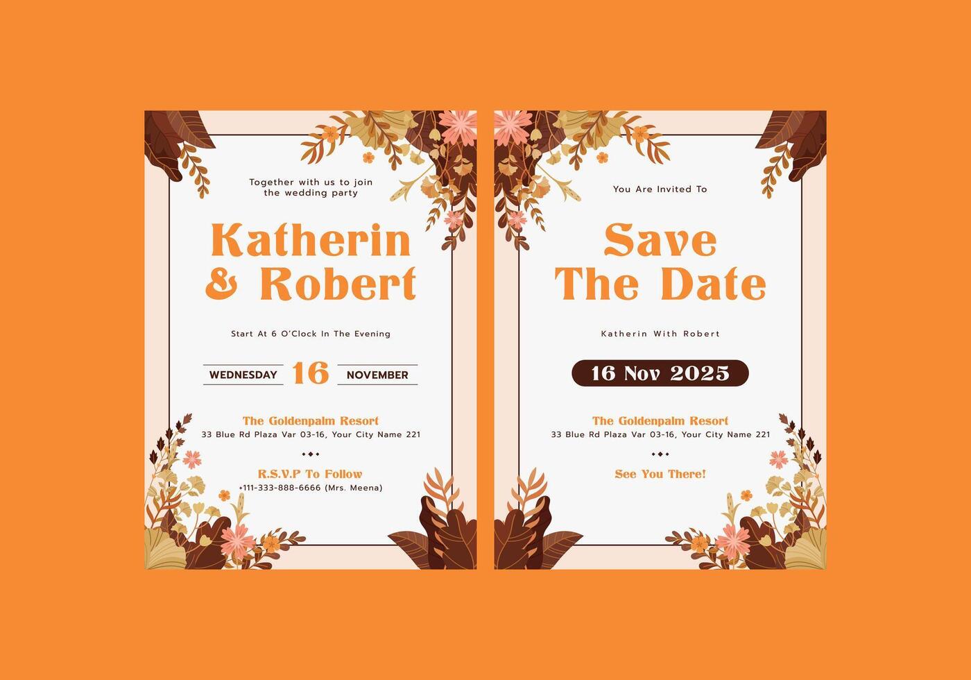 Orange Flower Invitation Template vector