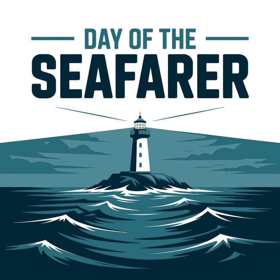 Day of the Seafarer Lighthouse Beacon Illustration at Sea vector