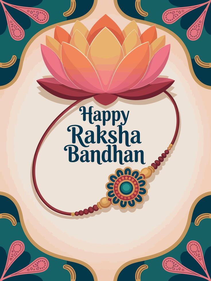 Colorful Raksha Bandhan Greeting with Lotus Flower and Decorative Rakhi Design vector