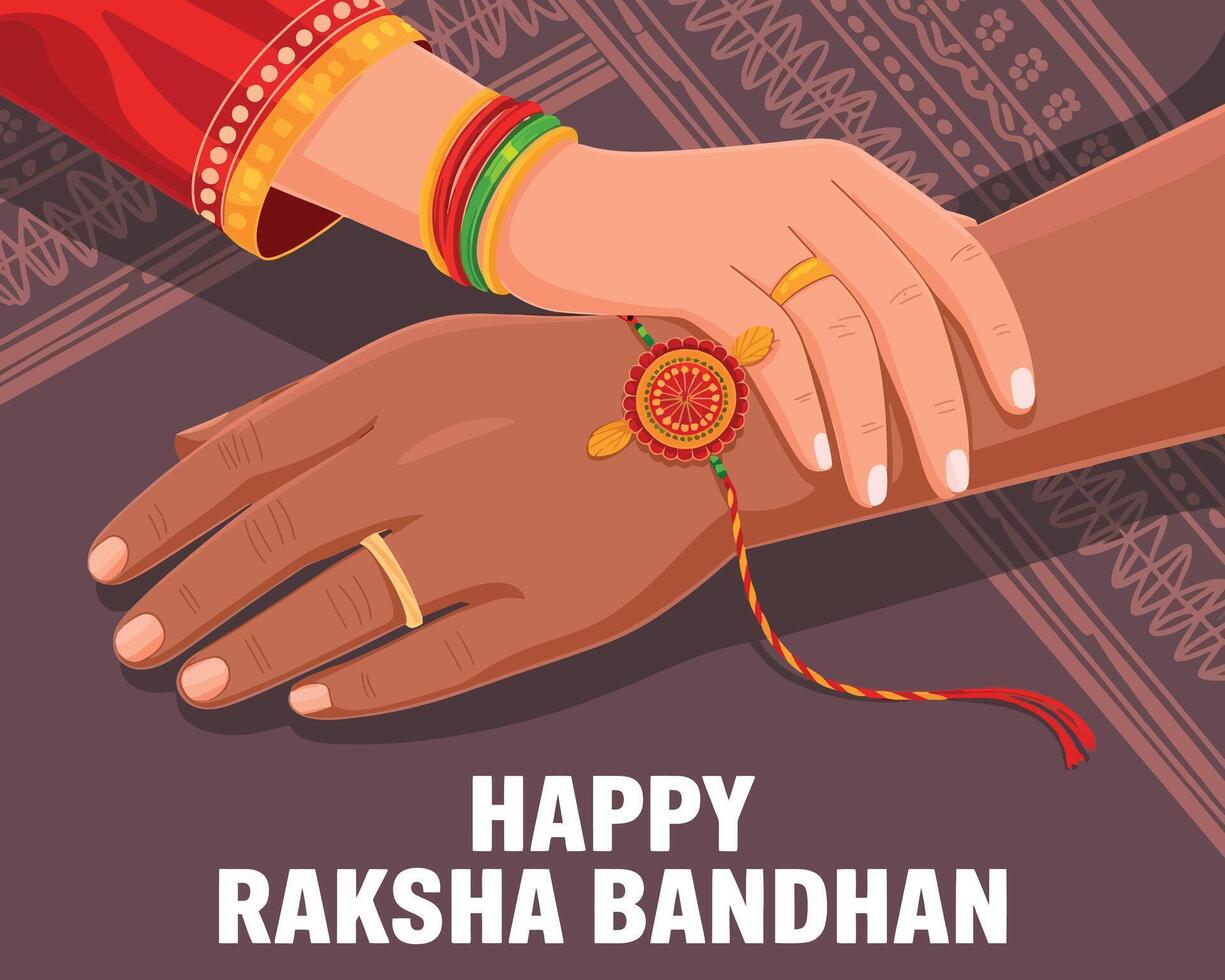 Raksha Bandhan Ritual of Sister Tying Rakhi on Brothers Wrist vector