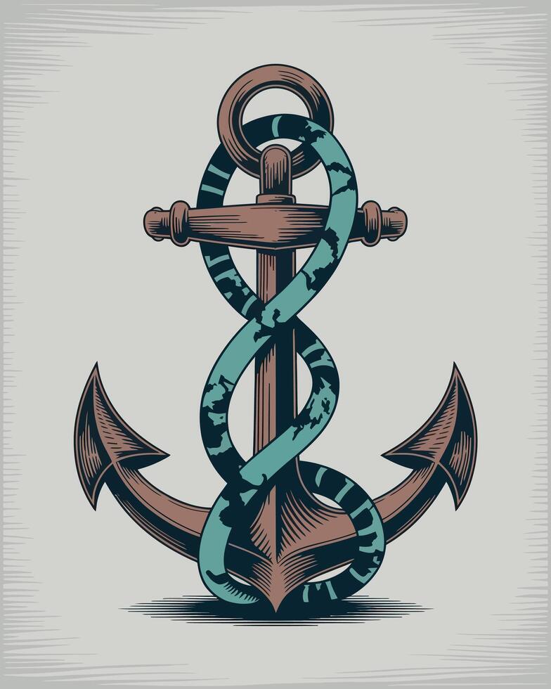 Day of the Seafarer Nautical Anchor Illustration with Rope vector