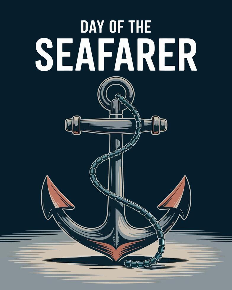Day of the Seafarer Nautical Anchor Illustration with Rope design vector