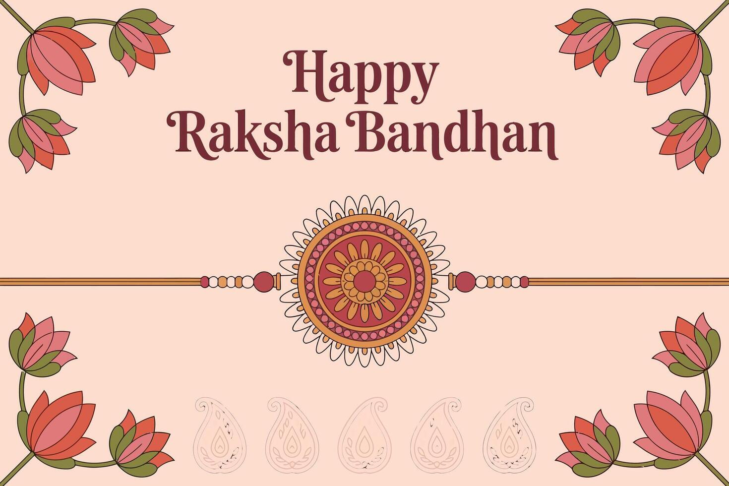 Elegant Raksha Bandhan Rakhi Design with Floral Background and Festive Greeting poster vector