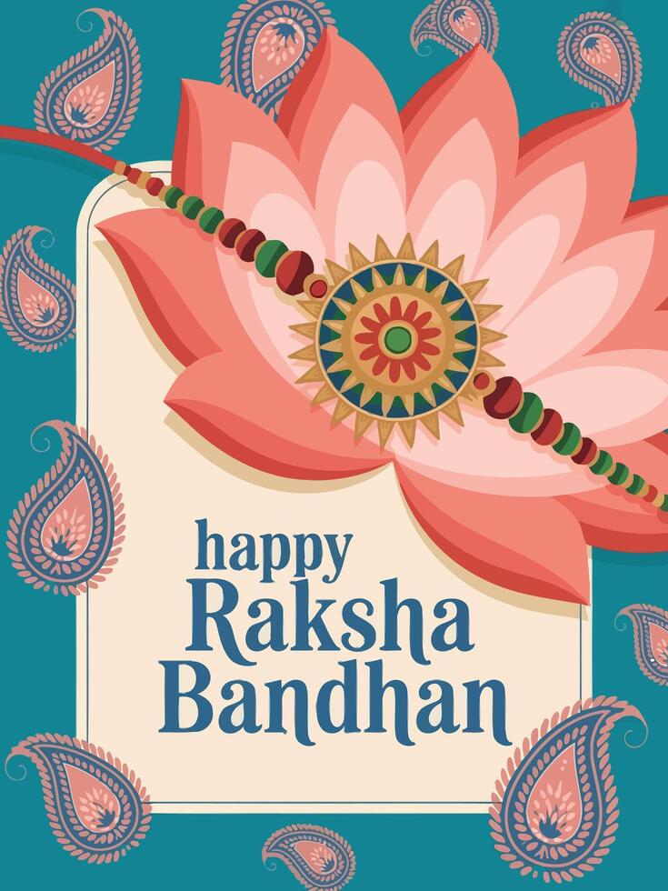 Colorful Raksha Bandhan Greeting with Lotus Flower and Decorative Rakhi vector