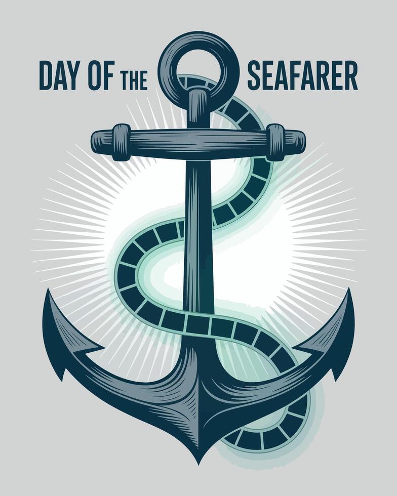 Day of the Seafarer Nautical Anchor Illustration with Rope concept vector