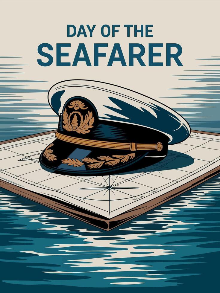 Seafarer's cap on nautical background vector