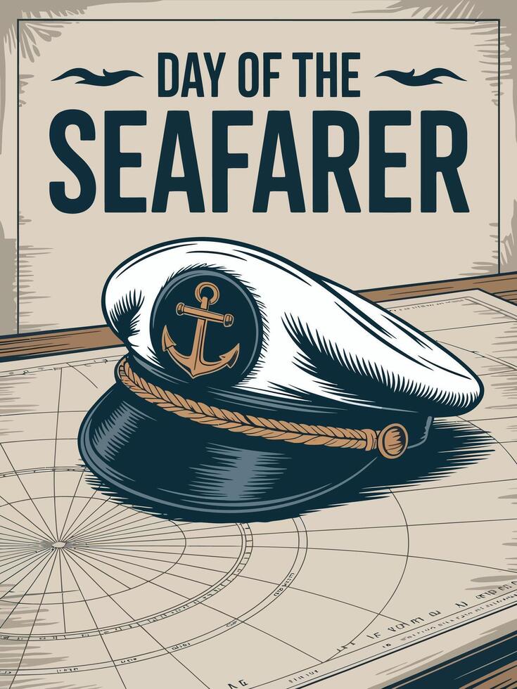 Seafarer's cap on a nautical chart vector