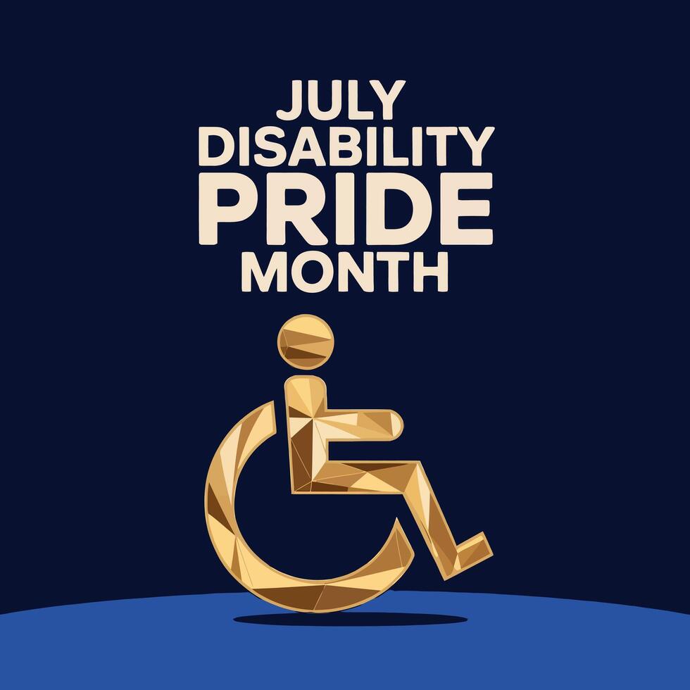 Golden Wheelchair Symbol for July Disability Pride Month on Dark Blue Background design vector