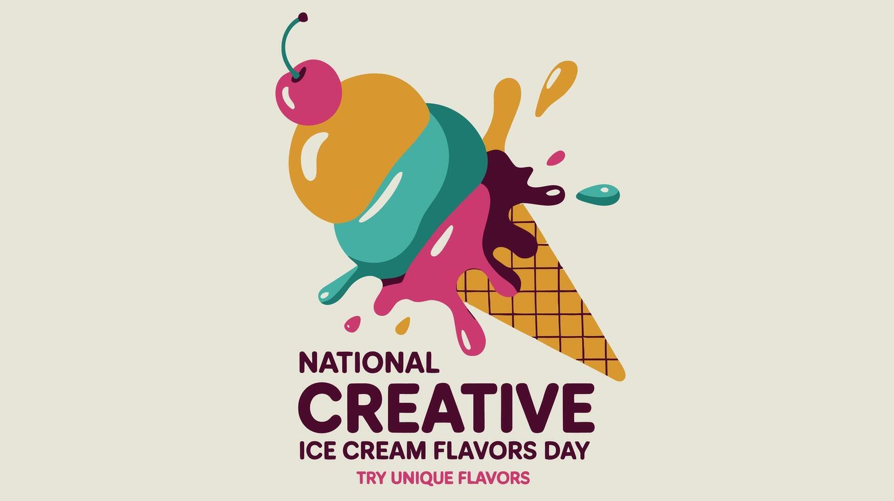 National Creative Ice Cream Flavors Day with Melting Colorful Cone Illustration vector