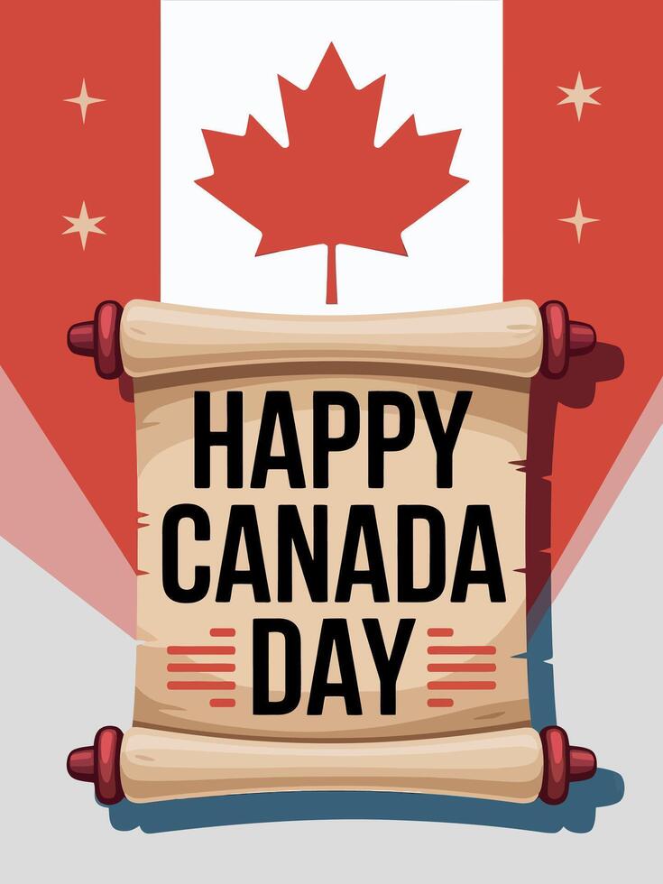 Canada Day Vintage Scroll Art with Maple Leaf and Flag Design vector