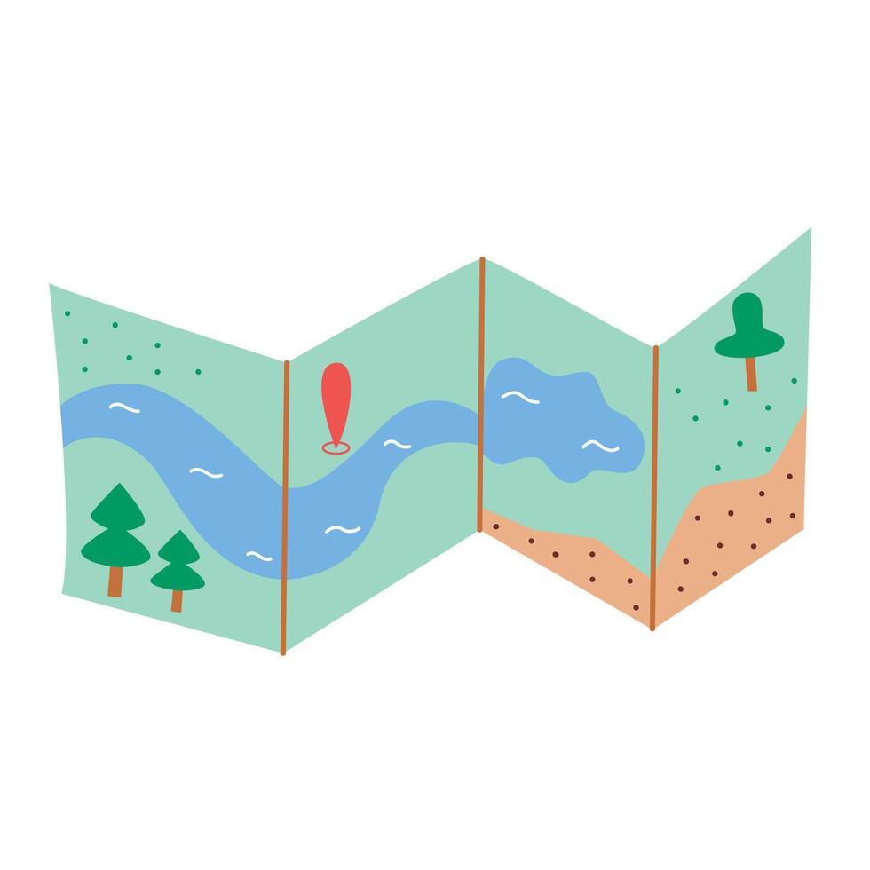 Map of wooded area with destination point for tourist hiking trip vector