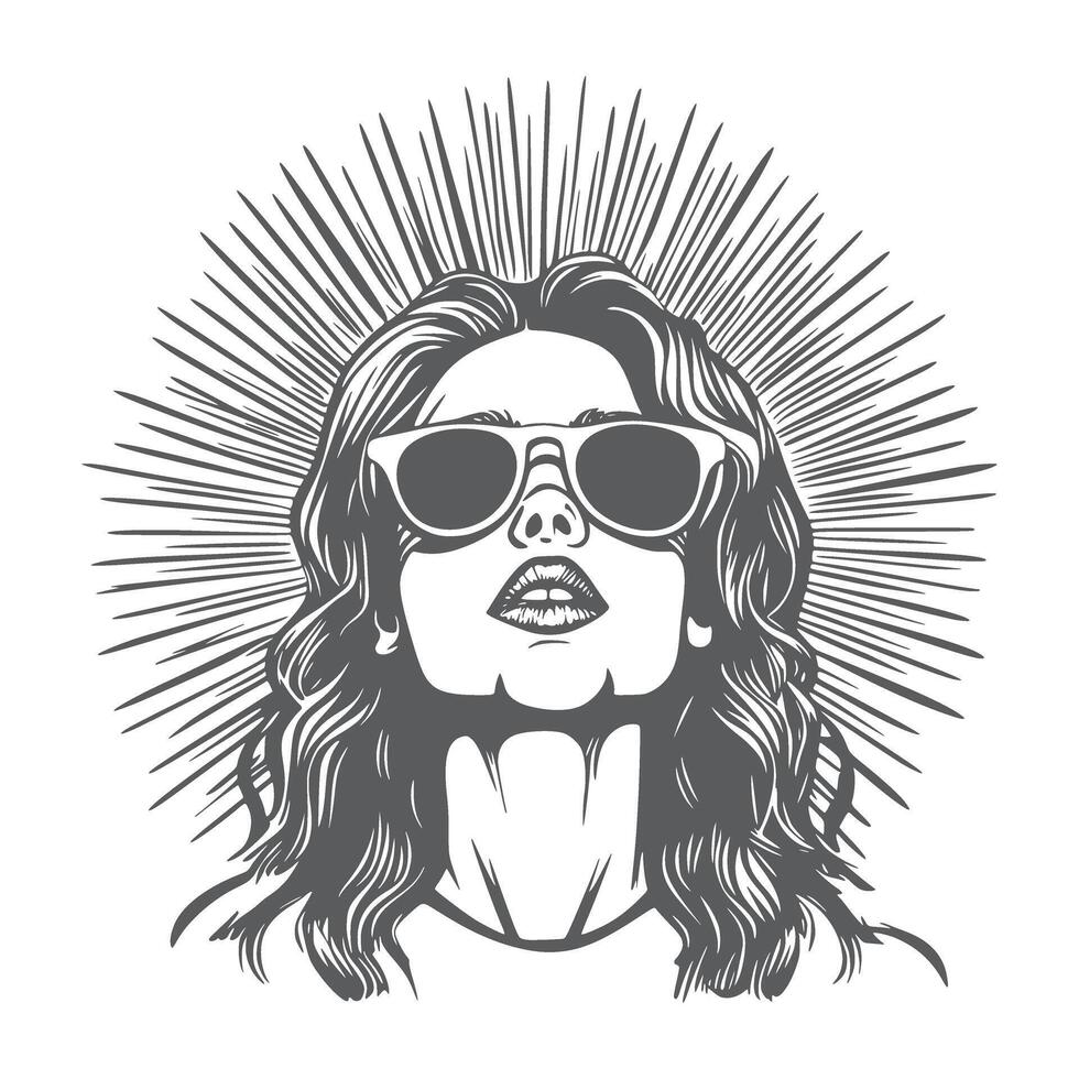 Abstract female image portrait in rays vector