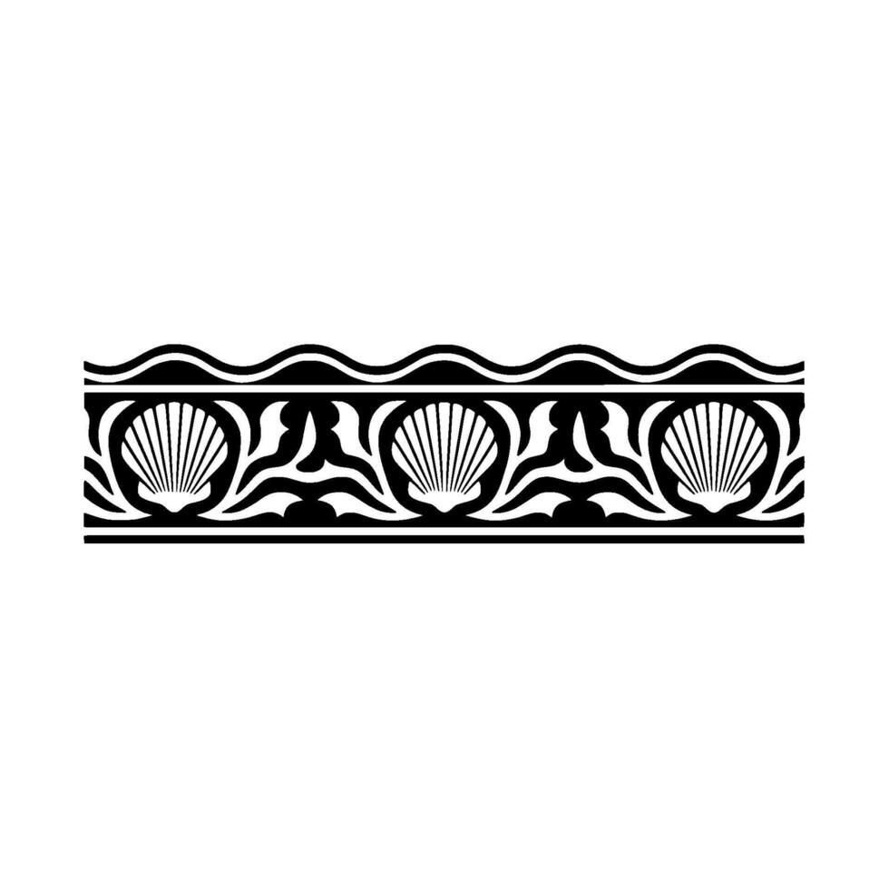 Art Deco Seashell Border, Black and White. vector