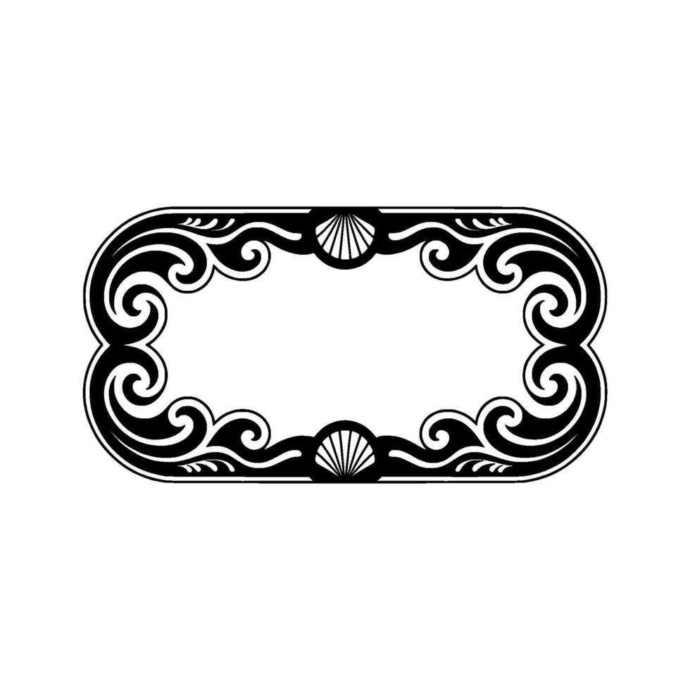 Elegant Black White Swirl Frame with Shells. vector