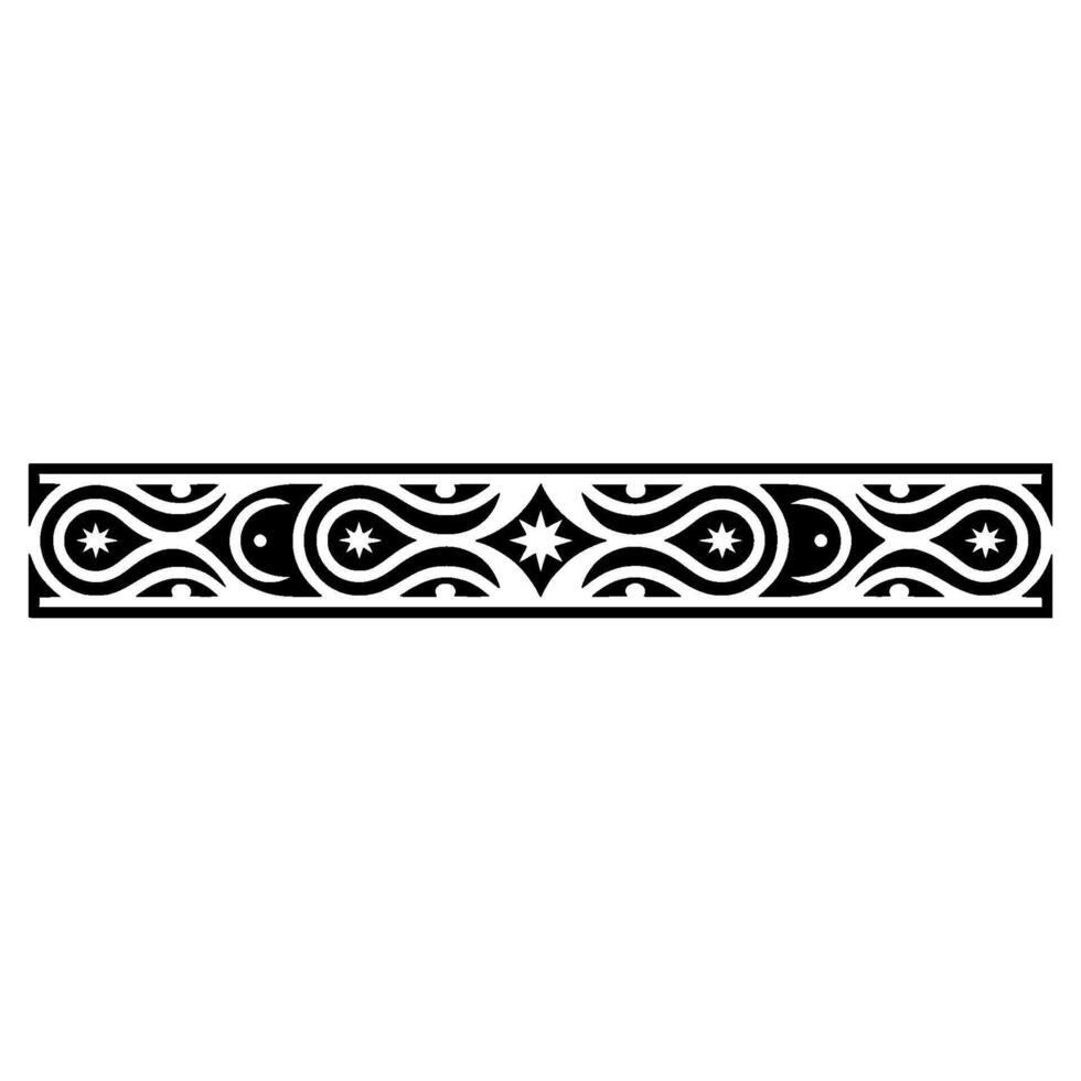 Ornate Black Border with Stars and Geometric Pattern on White. vector