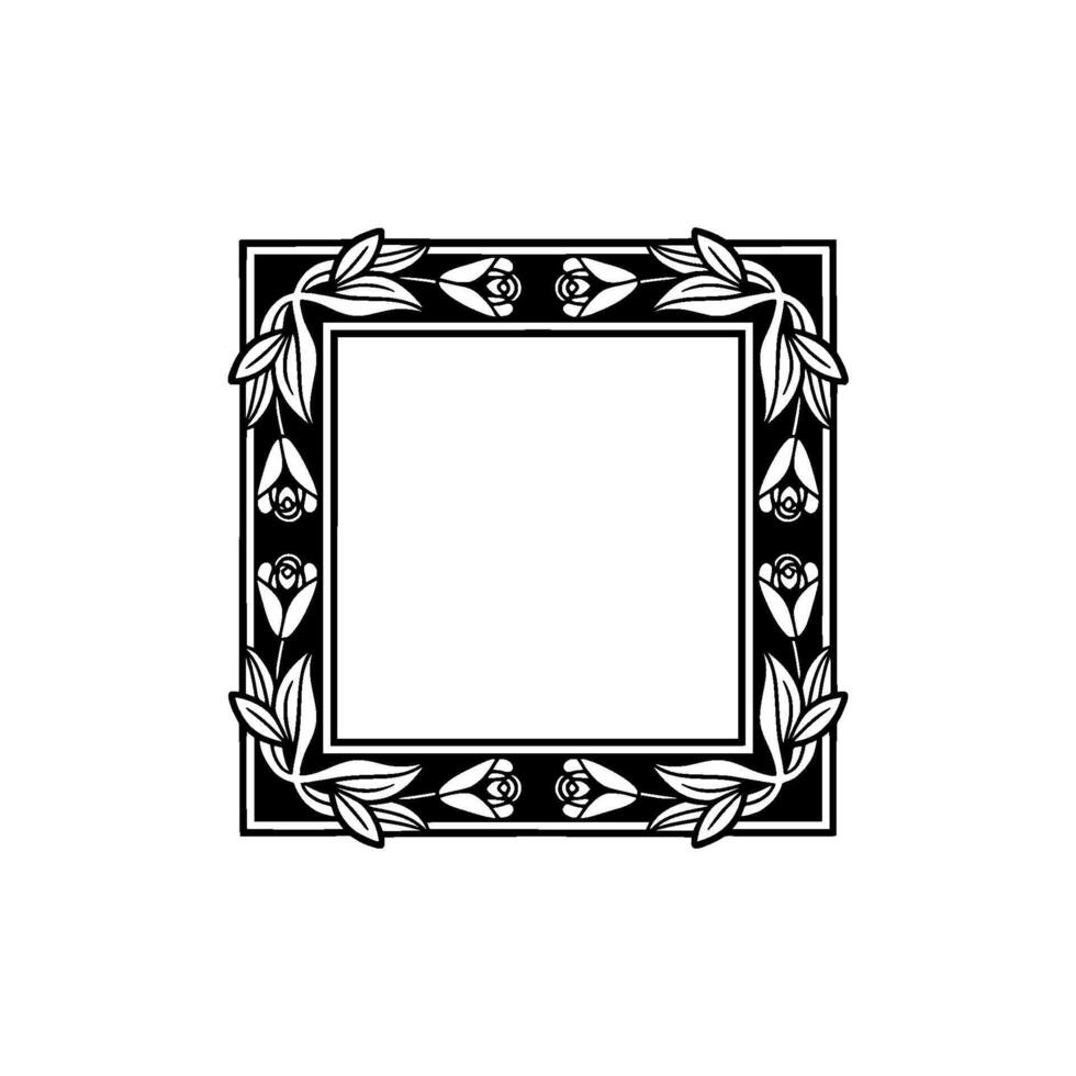 Elegant Floral Frame Silhouette - Black and White Border. vector