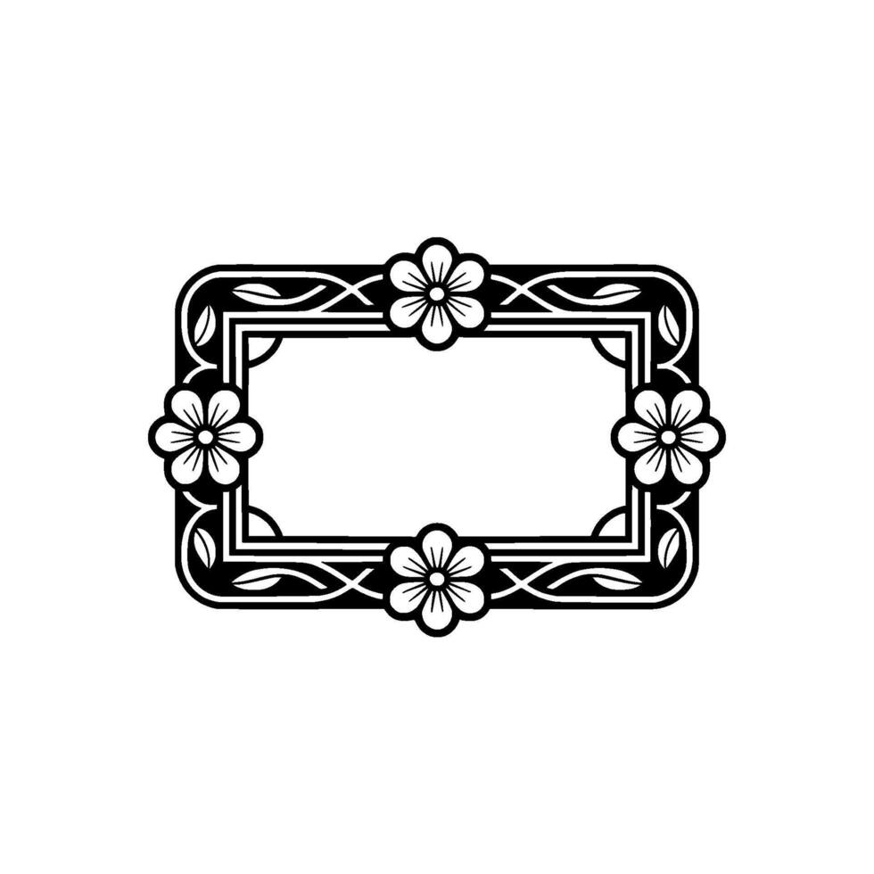 Elegant Floral Frame Illustration, Black and White, Minimalist. vector