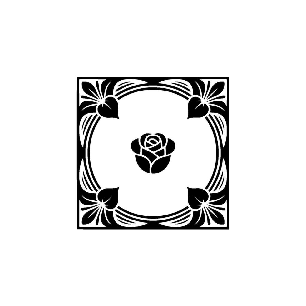 Art Nouveau Rose Ornament in Black and White. vector