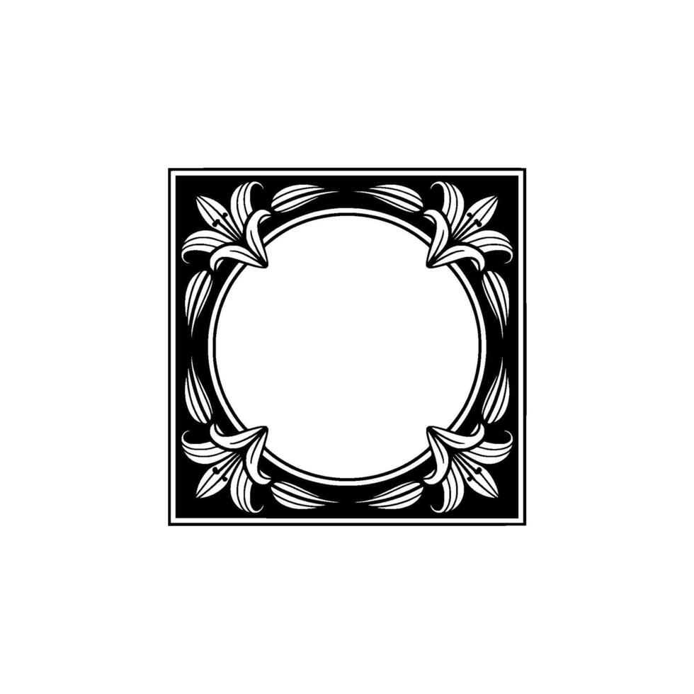 Elegant Art Nouveau Lily Frame on White Background. vector