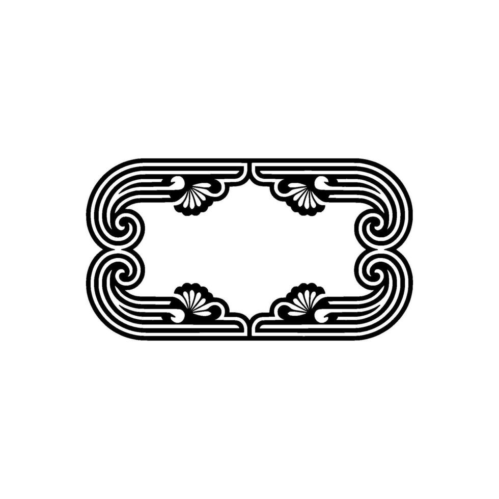 Ornate Black White Rectangular Frame, Retro Style. vector