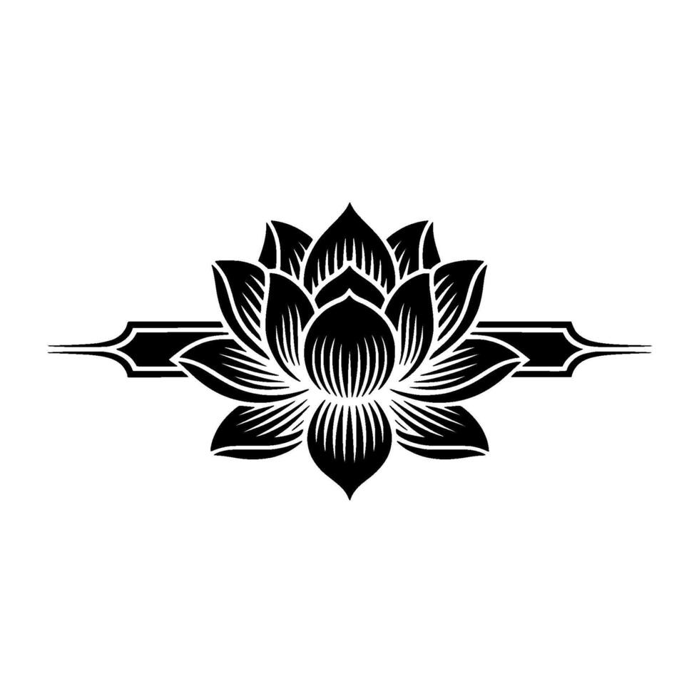Elegant Black Lotus Flower with Decorative Elements, Art. vector