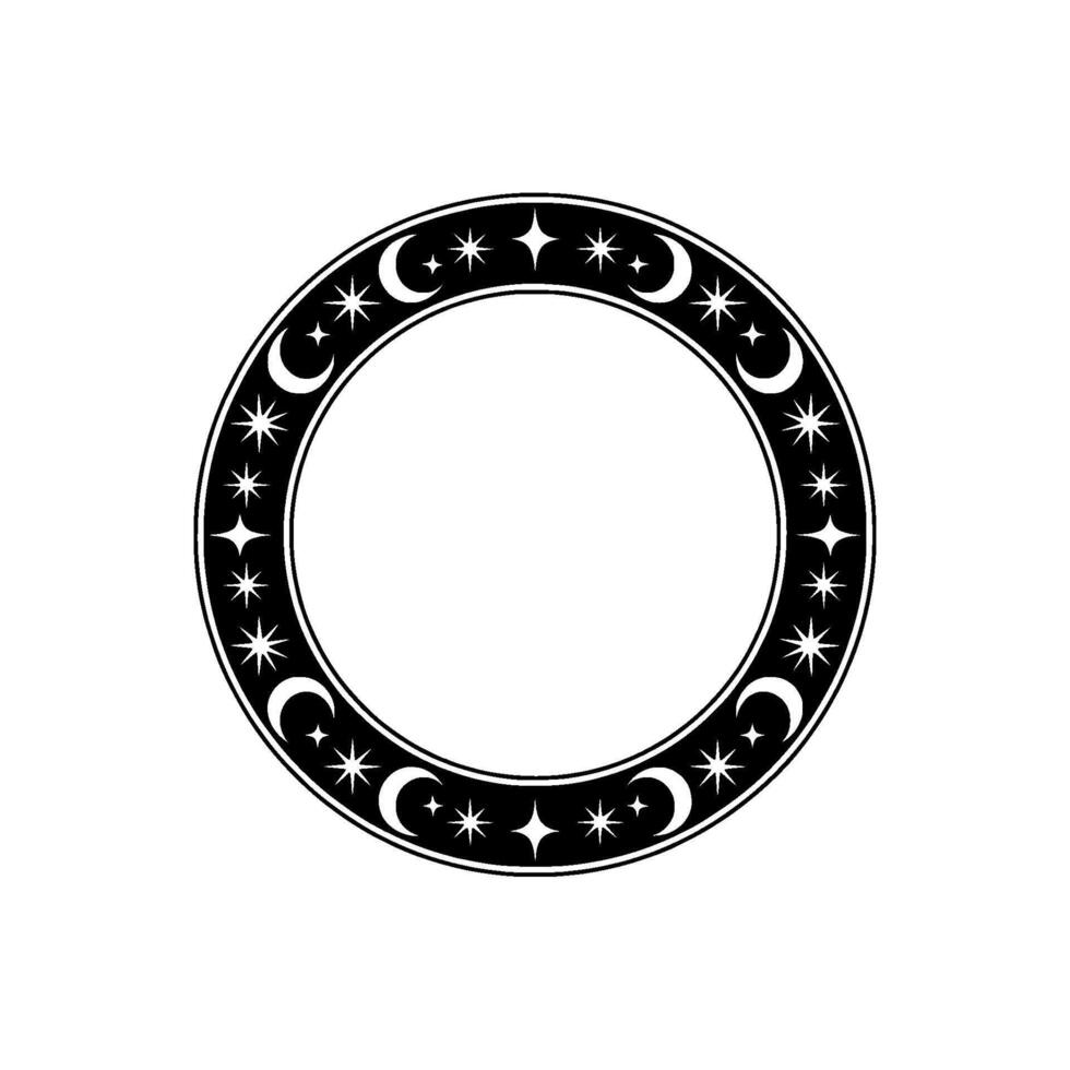 Celestial Circle Black White Moon and Star Ornament. vector
