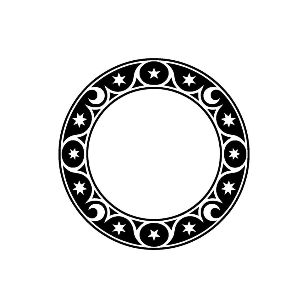 Ornate Celestial Border, Stars and Crescent Moons, Black and White. vector
