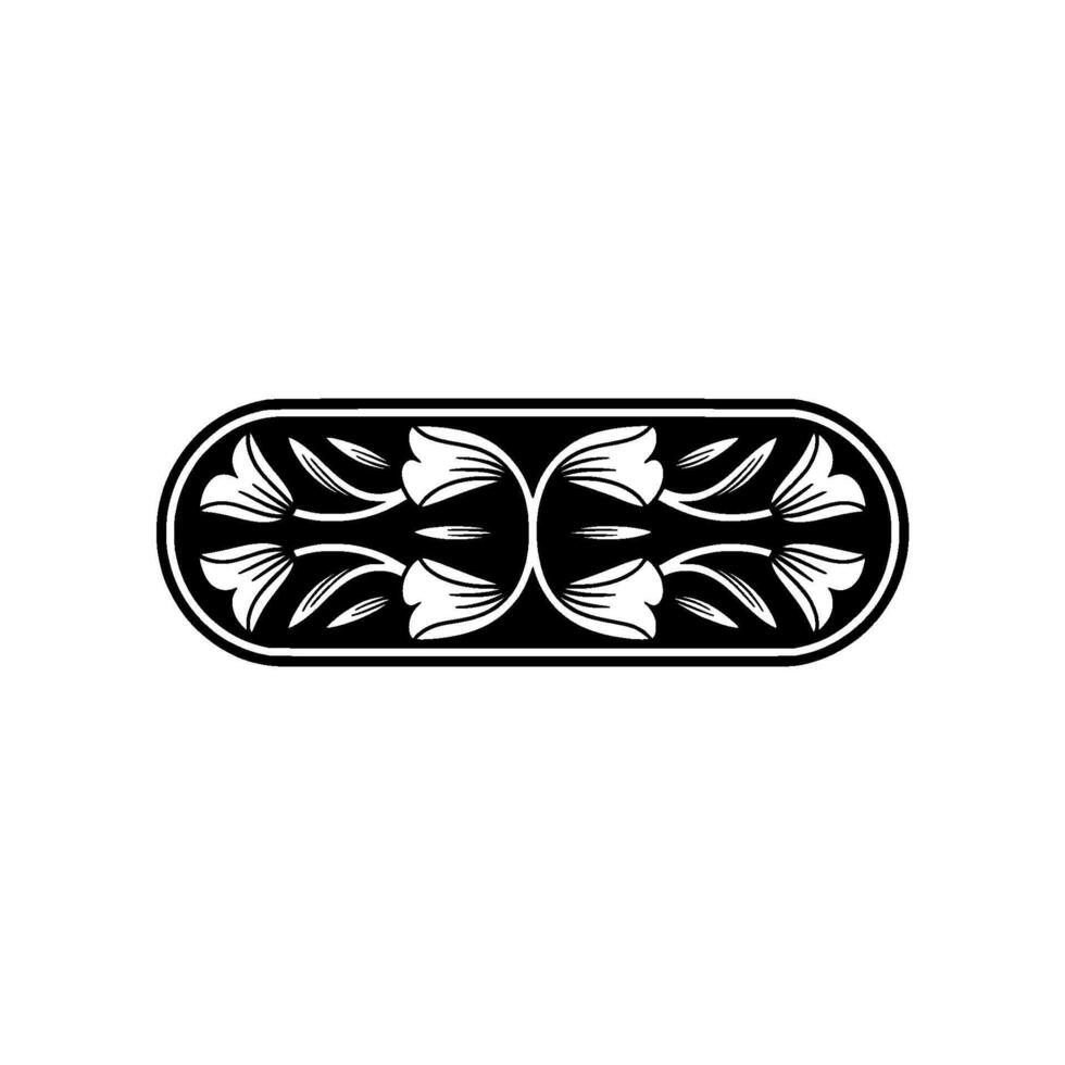 Floral Symmetry , Black White Ornament, Minimalist Decorative Element. vector