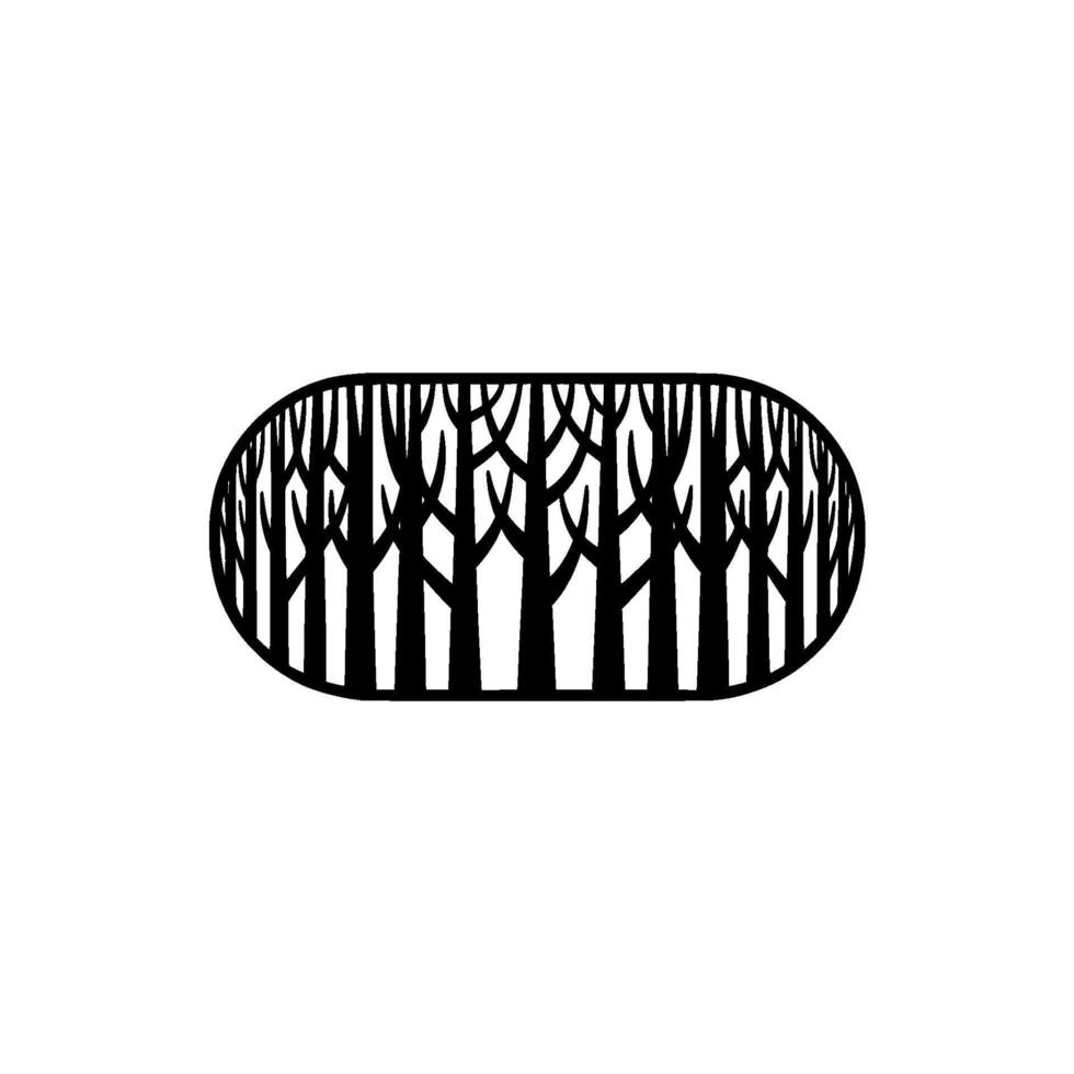 Minimalist Forest Silhouette within an Oval Frame Nature. vector