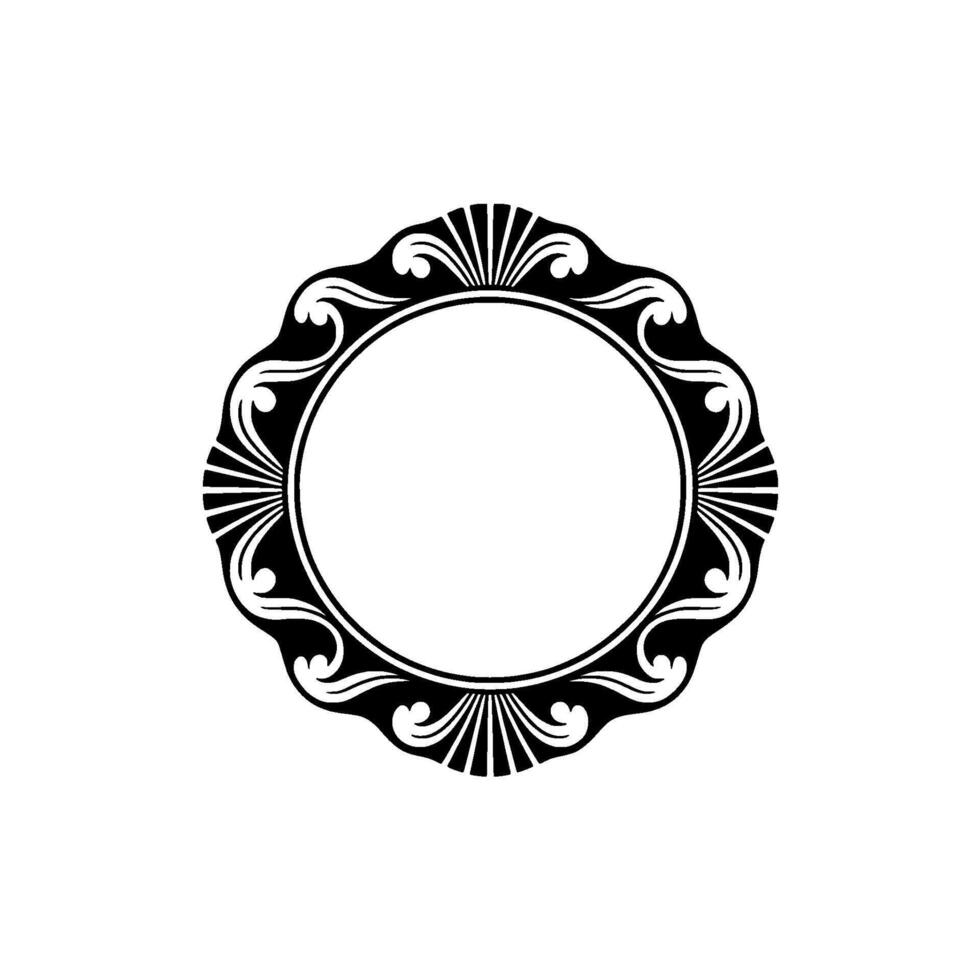 Ornate Circular Frame - Black White Illustration. vector