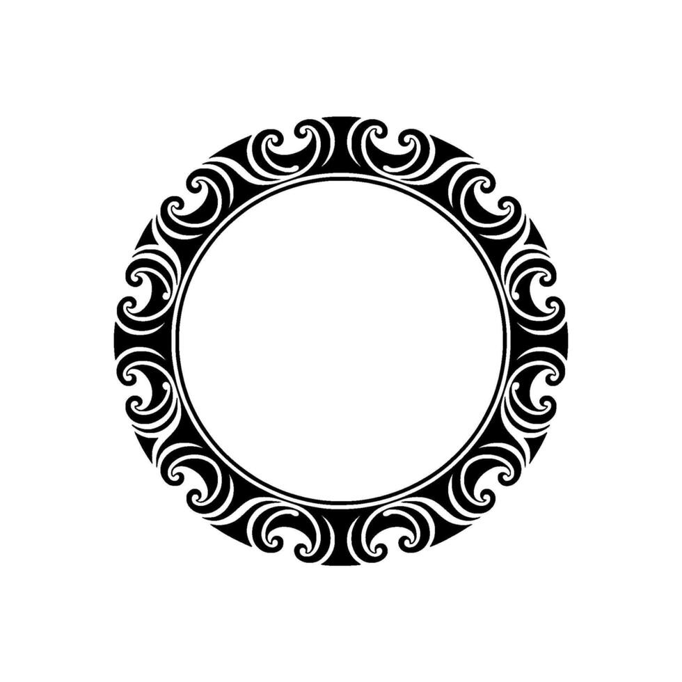 Elegant Circular Frame with Decorative Scrollwork, Black on White. vector