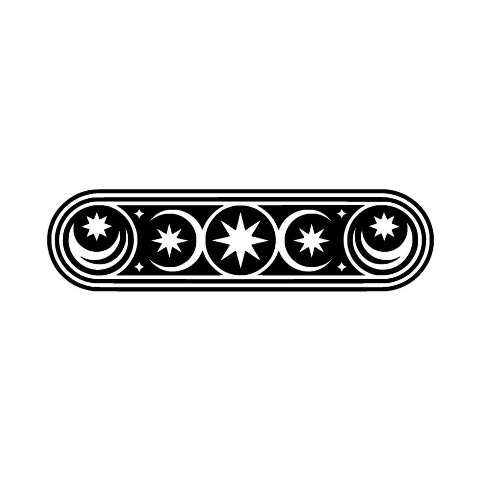 Celestial Border Ornament in Black White Stars, Crescent Moons, Elegant. vector
