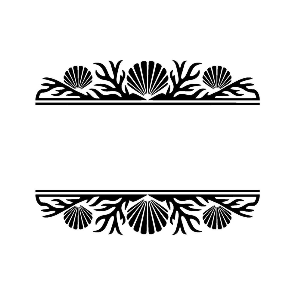 Elegant Seashell Coral Border Frame, Minimalist Black White. vector