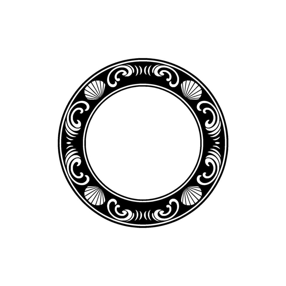 Elegant Black and White Circular Ornament with Seashells Swirls. vector