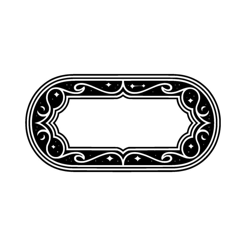 Elegant Decorative Oval Frame, Black White, Celestial. vector