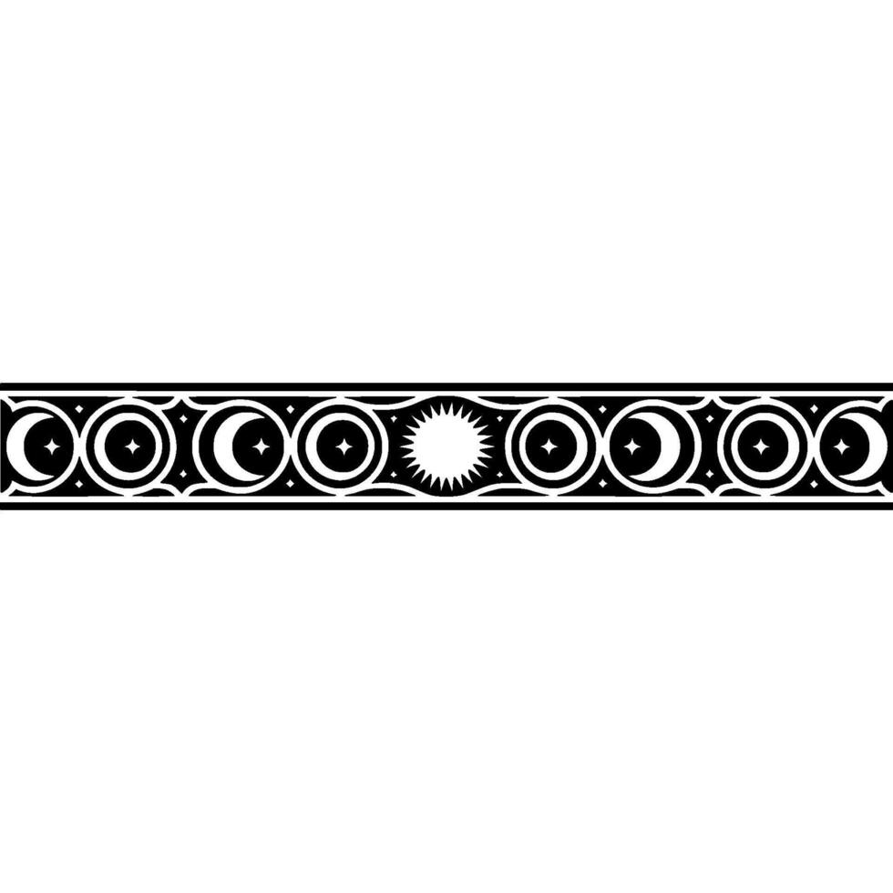 Celestial Border Moon, Sun, and Star Pattern, Minimalist Style. vector