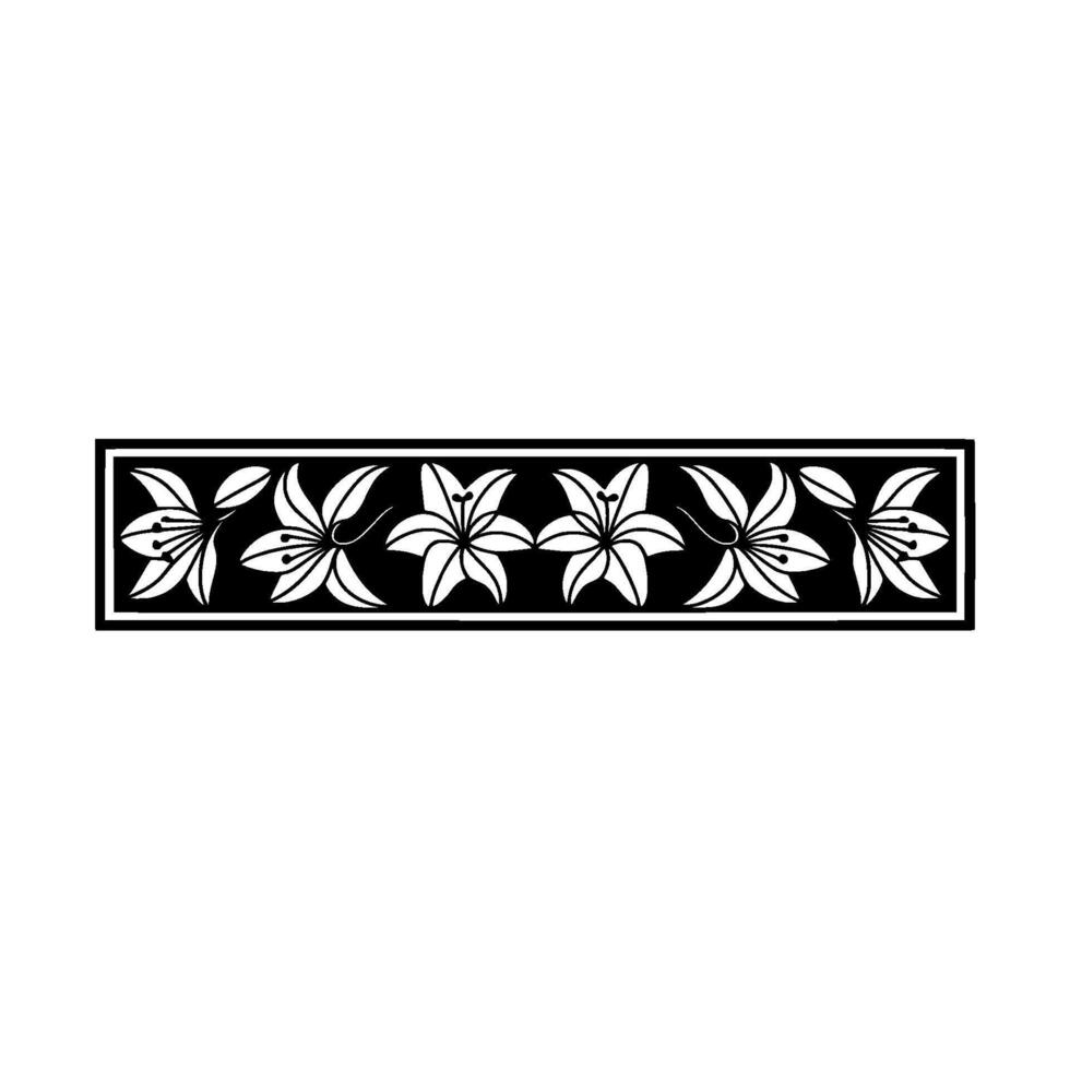 Elegant Lily Flower Border, Black and White Floral. vector