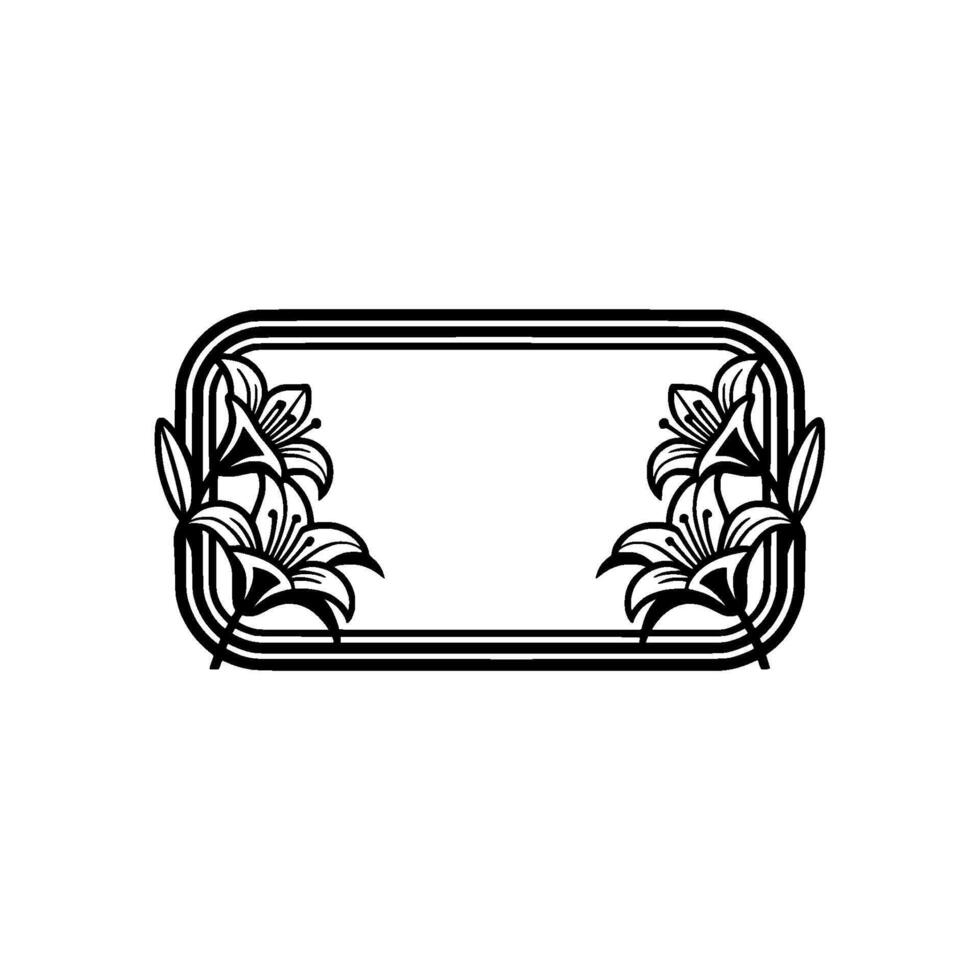 Elegant Floral Frame with Lilies - Black and White. vector
